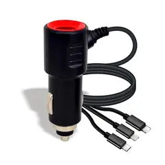 GENERICO - Cargador De Celular Auto 4 en 1 2.1 Aamperes 1 USB y 3 CABLES Carga Rapida Smarprhone