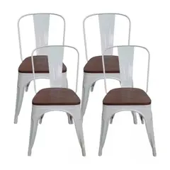 TODODESCUENTO - Pack 4 Sillas/ Tolix Base De Madera/ Blancas/ Comedor/