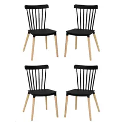 HABITA2 CHILE - Pack 4 Silla de Comedor Windsor de Polipropileno Negro