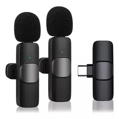 GENERICO - Kit De 2 Micrófonos Inalámbricos De Solapa Tipo C Android Color Negro