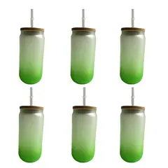 CREA PRINT - Pack 6 Vasos Glass Sublimación 16oz 500ml Tapa Bambú Y Caja