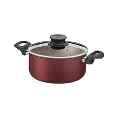 TRAMONTINA - Cacerola Paris en Aluminio con Revestimiento Interno y Externo Antiadherente Starflon Max Rojo con Tapa de Vidrio 20 cm 2,9 L