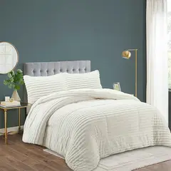 ANGELES DEL HOGAR - Cubrecama de Invierno Plush Acanalado con Chiporro 2 P BLANCO