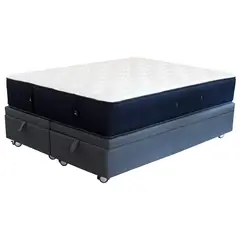 BLOCCARE - Cama Baul 2 Plaza L190cm Colchon Premium CIC Con Ruedas Logo Gris