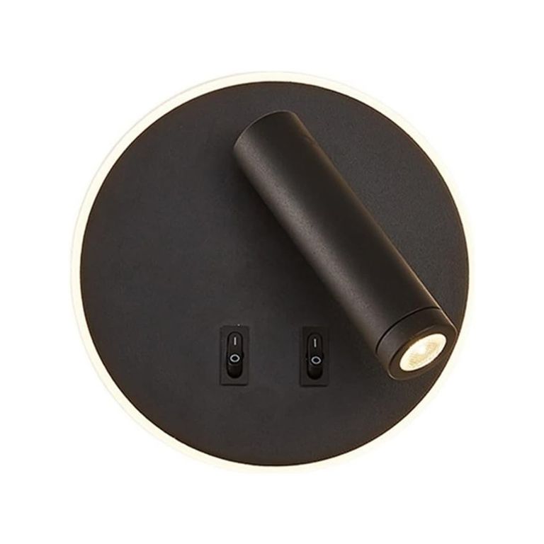Apliqué Lector LED Round 3W+8W Negro - Luz Cálida