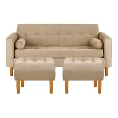 BODEVIR - Sofa Retro 3C+2 Pouf Felpa 04 Beige