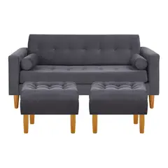 BODEVIR - Sofa Retro 3C+2 Pouf Felpa 04 Gris