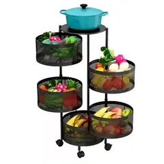 GENERICO - Carrito Verdulero Organizador 5 Cestas Estante Metálico Giratorio