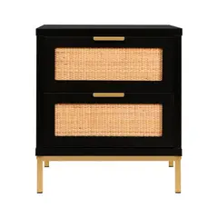 PANDALINO - Velador Matilde Negro - Diseño Minimalista - 2 Cajones