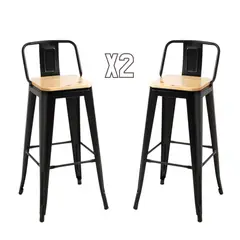 GENERICO - Pack de 2 Taburetes Tolix metal con asiento de madera 66 cm - Negro