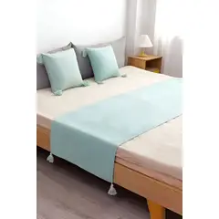 GENERICO - PIECERA DE CAMA DECORATIVA MODELO LINO CELESTE