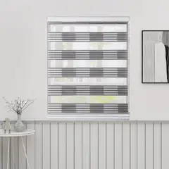 ANGELES DEL HOGAR - CORTINA ROLLER DUO DOBLE COLOR GRIS CON BLANCO 120X200