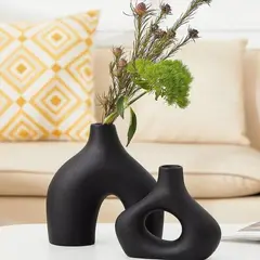 TATEE - Set 2 Floreros cerámica Adornos14/20 cm negro