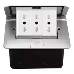 MUNDO MAGIA - Kit Caja Tomacorriente De Piso Pop Up Metálica +3 Tomas 16a