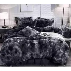 GENERICO - Cobertor de invierno peludo con chiporro 1,5 plaza Negro Jaspeado