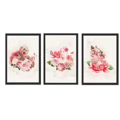 GENERICO - Cuadros Decorativo Escultura Floreada Pack X 3 Uds.  35cm X 50cm C/u