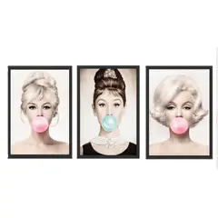 GENERICO - Cuadros Decorativo Chicas bombon Pack X 3 Uds. 35cm X 50cm C/u