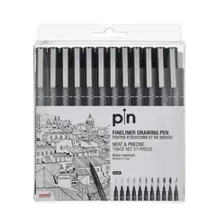 UNI BALL - Set de 12 tiralíneas Uni Pin 0.03 a 0.8mm