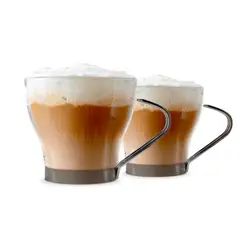 ALLEGRA - Set 4 Tazas Cappuccino 200ml Vidrio Asa Metálica