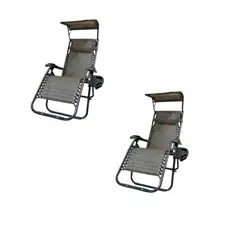 GENERICO - Pack x2 Silla Reposera Plegable Sombrilla con Portavasos