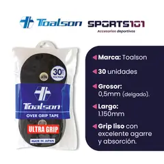 TOALSON - Grip de Tenis Ultra Grip Overgrip - Pack 30 Uds - Negro