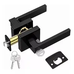 TNAKIEX - Cerradura Manija Negra Cuadrada Puerta Recamara O Principal