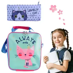 GENERICO - Set de lonchera térmica + estuche escolar gatito kawaii