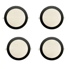 WANT - Foco Panel Led Redondo Embutido Negro 18w Luz Cálida pack 4