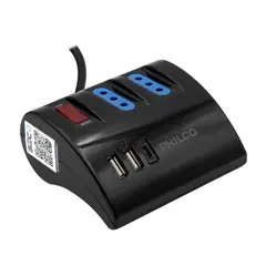 PHILCO - Alargador Extensión 3 POS 2 USB 1 Tipo C Negro
