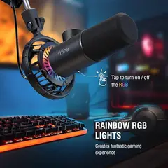 FIFINE - Micrófono para Streaming K658, Cardioide Dinámico, Plug & Play, RGB, Negro