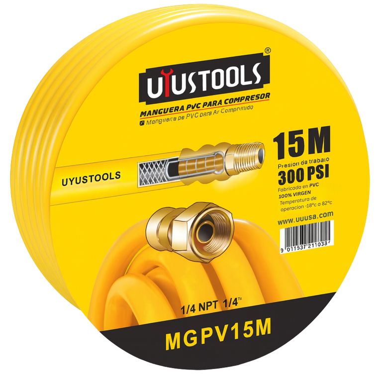 Manguera De Compresor De Aire 1/4 300 Psi 15 Metros Uyustools