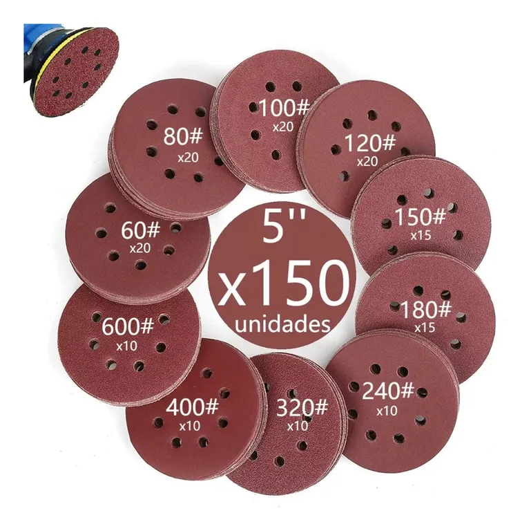 150 Disco De Pulir Con Velcro 5'' 125mm P60-600 Madera Metal
