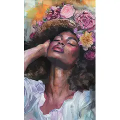 LOS REGALONES - Cuadro Canvas Imagen Afro Floreado en lienzo 85x55 cm