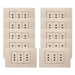 WANT - Pack 10 Tomacorriente Triple Metálico 10A - Dorado