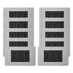 WANT - Pack 10 Tomacorriente Triple Metálico 10A - Gris Negro