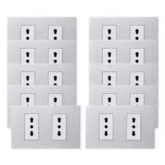 WANT - Pack 10 Tomacorriente Doble Metálico 16A - Gris Blanco