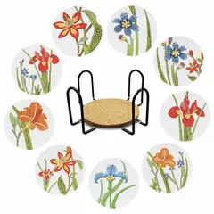 ARTE CONSENTIDO - Pintura con diamantes Set posa vasos Flores 9 unid