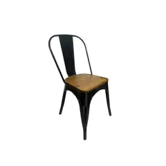 GENERICO - Silla tolix negra con asiento de madera oscura