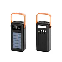 STARTECHOFFICE - Batería Portátil Power Bank Solar 40000mAh Cables Integrados Luz LED Carga Rápida