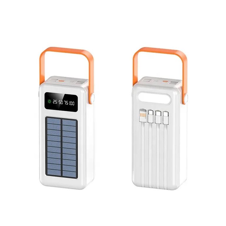 Batería Portátil Power Bank Solar 40000mAh Cables Integrados Luz LED Carga Rápida