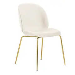 HABITA2 CHILE - Silla Comedor Felpa Berlin con patas Doradas - Blanco crudo