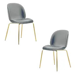 HABITA2 CHILE - Pack 2 Silla Comedor Felpa Berlin con patas Doradas - Gris
