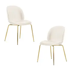 HABITA2 CHILE - Pack 2 Silla Comedor Felpa Berlin con patas Doradas - Blanco Crudo