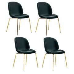 HABITA2 CHILE - Pack 4 Silla Comedor Felpa Berlin con patas Doradas -Negro