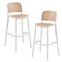 PANDALINO - Pack 2 Taburete Montana Blanco 65cm - Rattan Sintético, Exterior