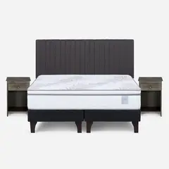 ROSEN - Cama Europea Neo Plus 2 Plazas + Respaldo + Velador Grafito