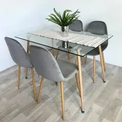 PANDALINO - Comedor Minimalista - Mesa Vidrio 120x80 + 4 Sillas Isy Gris