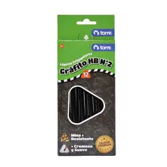 TORRE - Lápices Grafito Triangular HB N°2 12 Unid Sin Goma