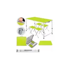 GENERICO - Mesa Plegable Tipo Portafolio 1.20 M Con 4 Sillas Portátiles, Verde