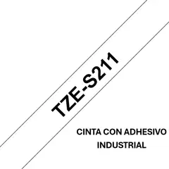 BROTHER - Cinta TZe-S211 adhesiva 6mm x 8m negro sobre blanco